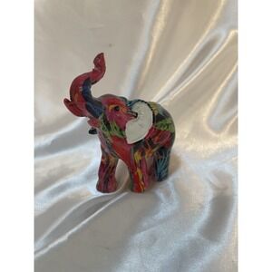 Vintage Porcelain Decoupage Animals Elephant Trunk Up Figurine